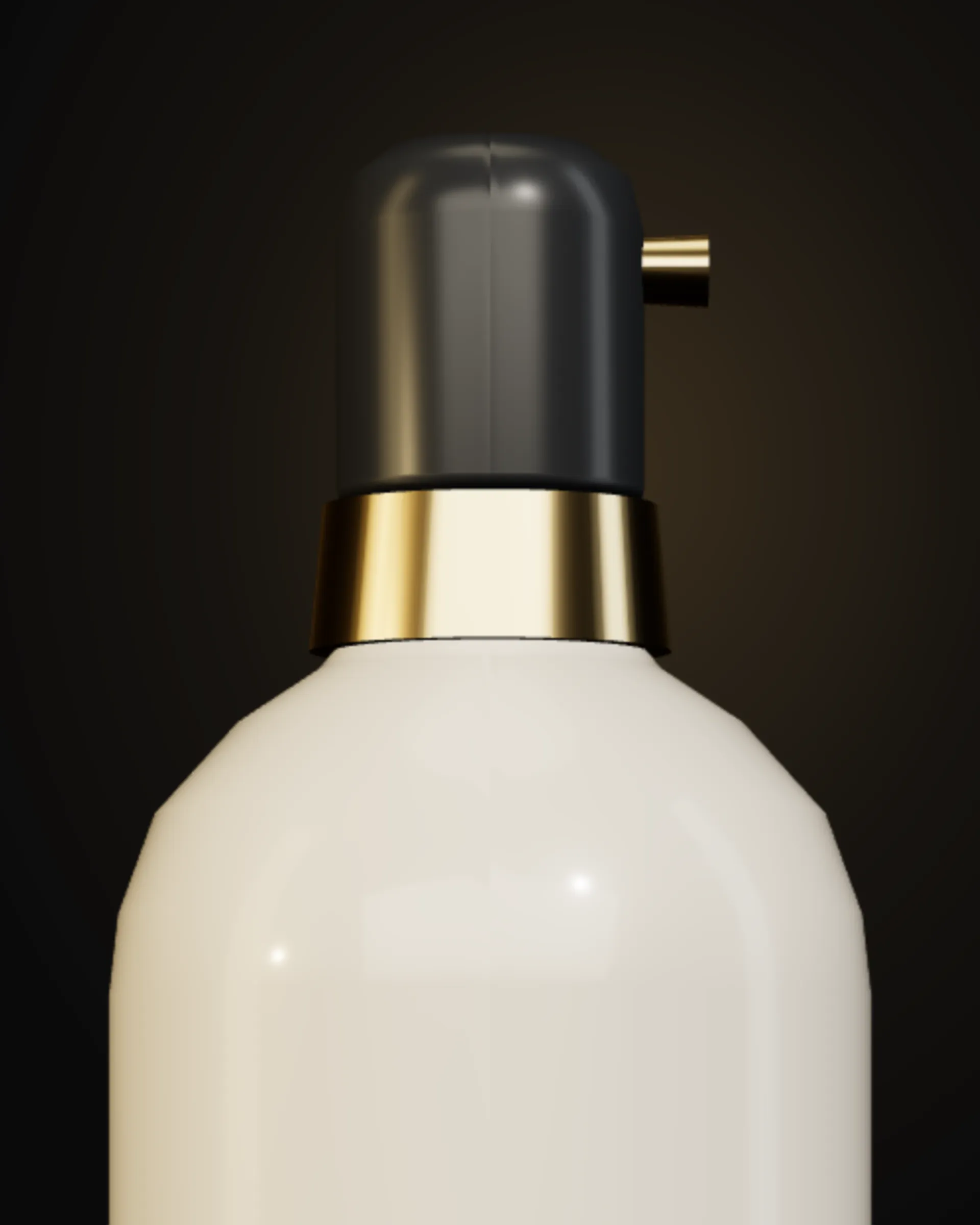 Close-up of a salon spray bottle with a gold collar